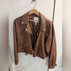 Avec Les Filles Cropped Faux Leather Jacket, Large